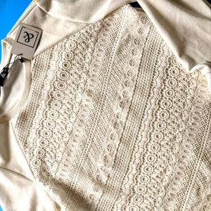 Ampersand Avenue crochet front cream sweater